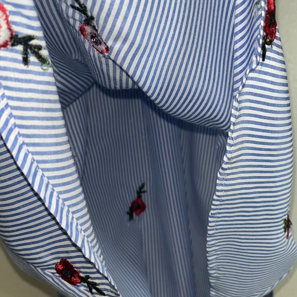 Monteau girl Sz 10(M) Stripped with Floral Embroidery Belted Shirt Dress NWOT - Picture 7 of 10